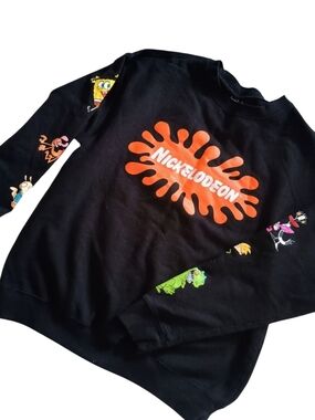 Nickelodeon Black Sweatshirt with Orange Logo & Colorful Character Prints